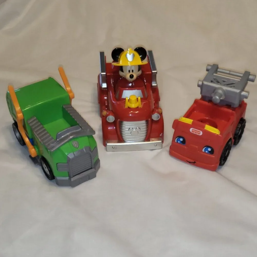 Truck Toys Dump Trunk Mickey Mouse Firetruck Red Crane AS IS FOR PARTS ONLY